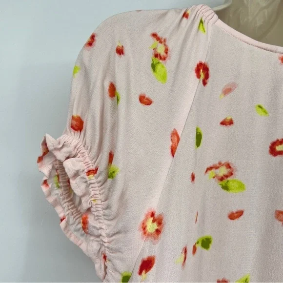 BP. Babydoll Shirred Pink Floral Smocked Short Sleeve Peplum Crop Top Multicolor - Picture 7 of 13